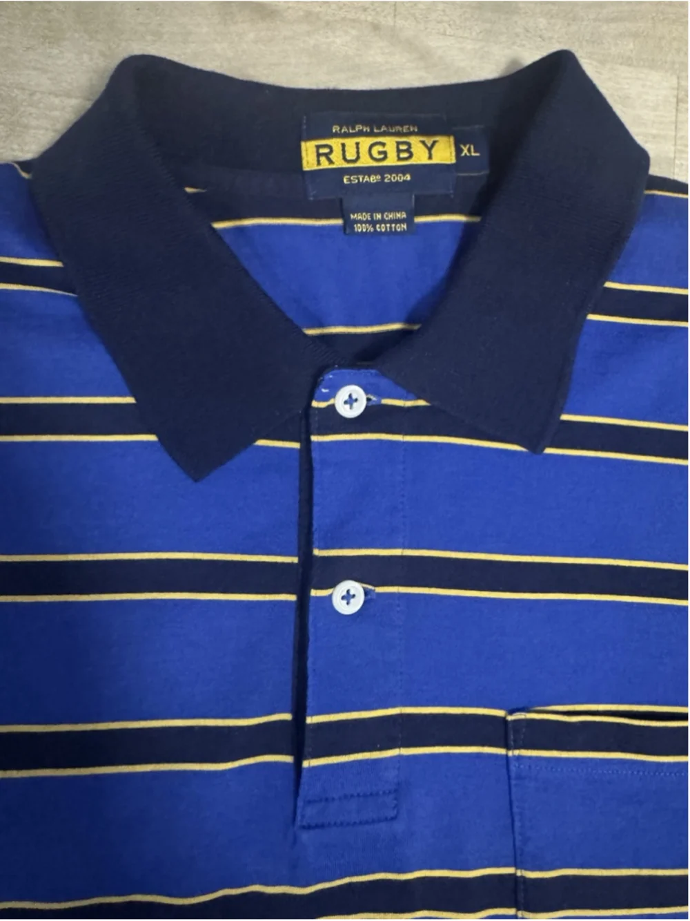 Men’s Ralph Lauren Rugby Striped Short Sleeve Polo Shirt Blue Size XL